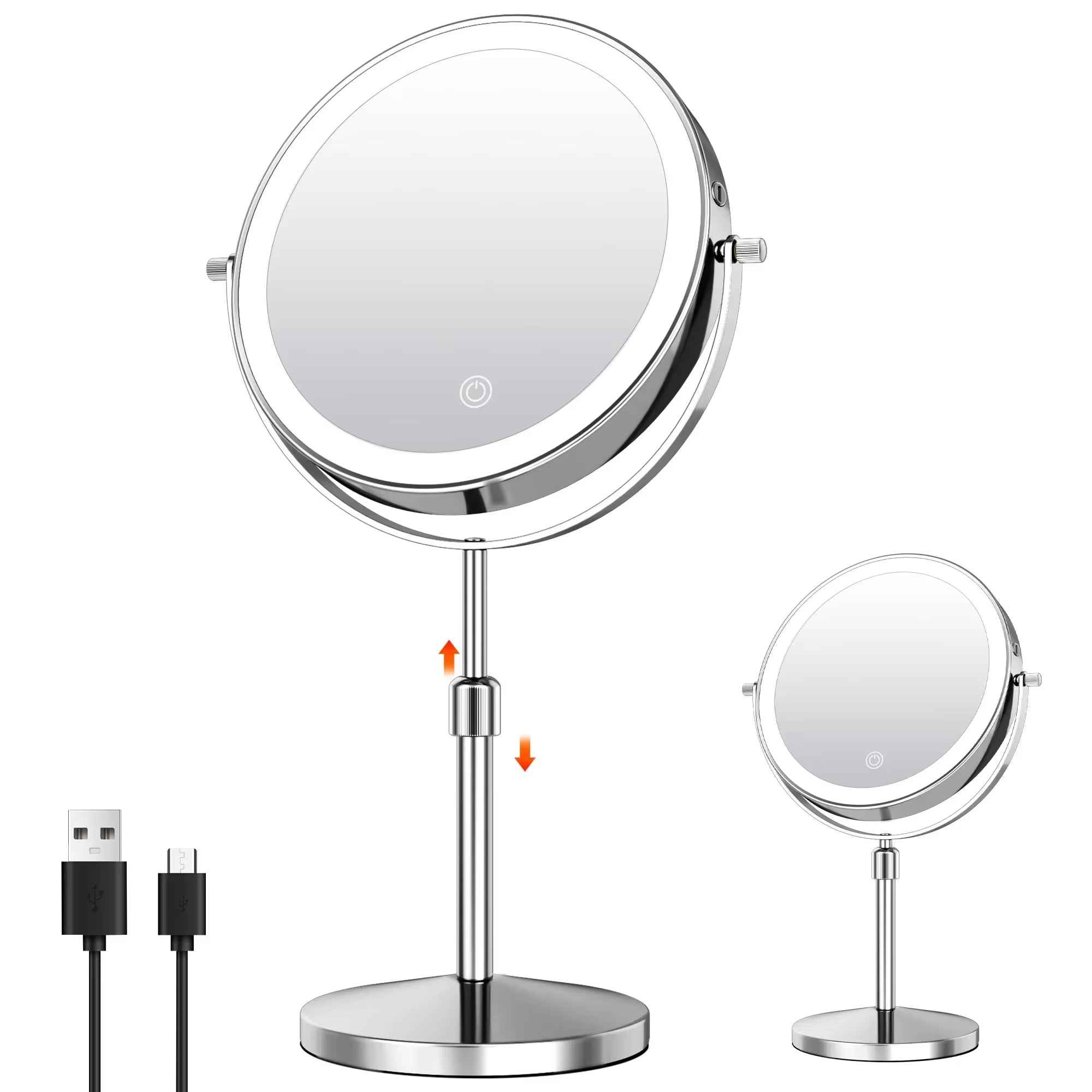 7" Makeup Mirror with Light USB Rechargeable Height Adjustable 1X/10X Magnifying 3 Color Lighting 360° Rotation Vanity Mirror