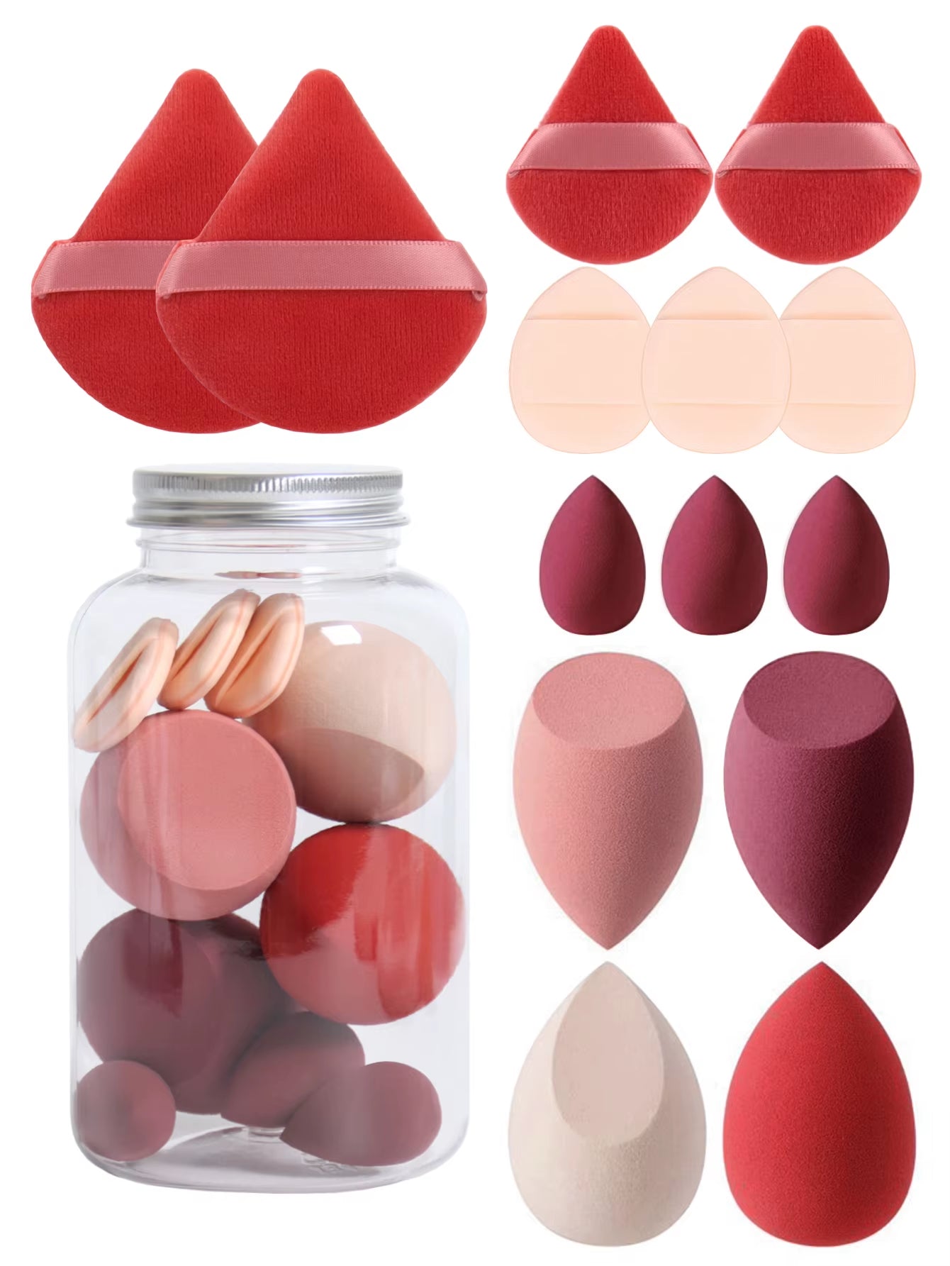 14 Piece Cosmetic Sponge Set, Cosmetic Sponge Finger Puff, Dry and Wet Foundation Make-Up Cosmetic Puff