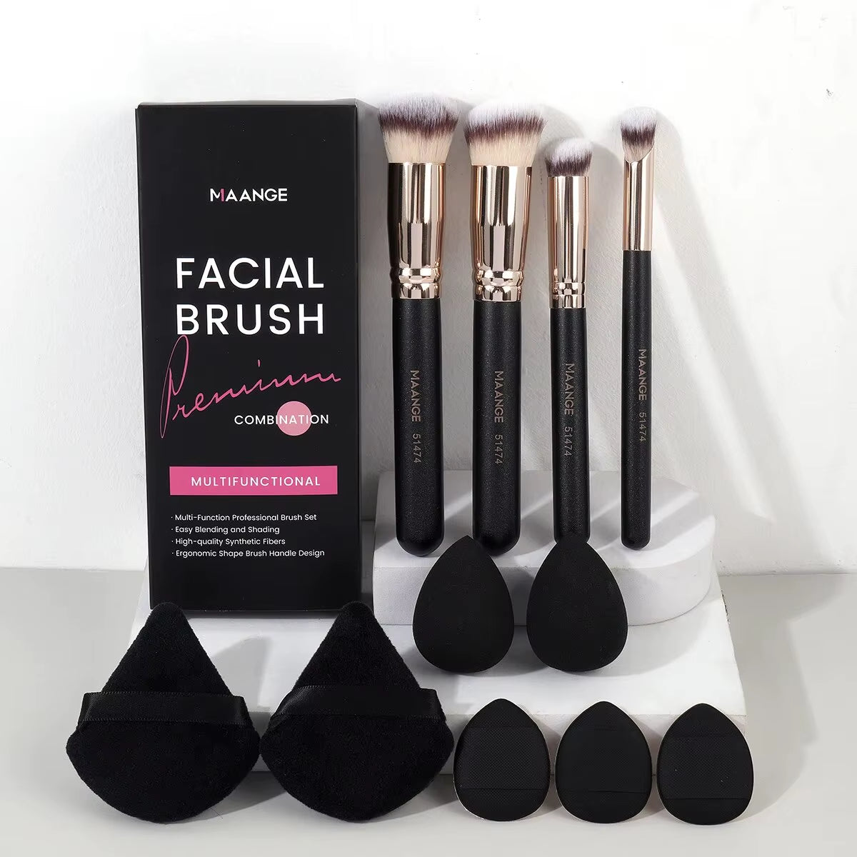 11PCS Makeup Tool Kit 4PCS Makeup Brush Wih Powder Puff Makeup Sponge Finger Air Cushion Puff Concealer Blend Eyeshadow