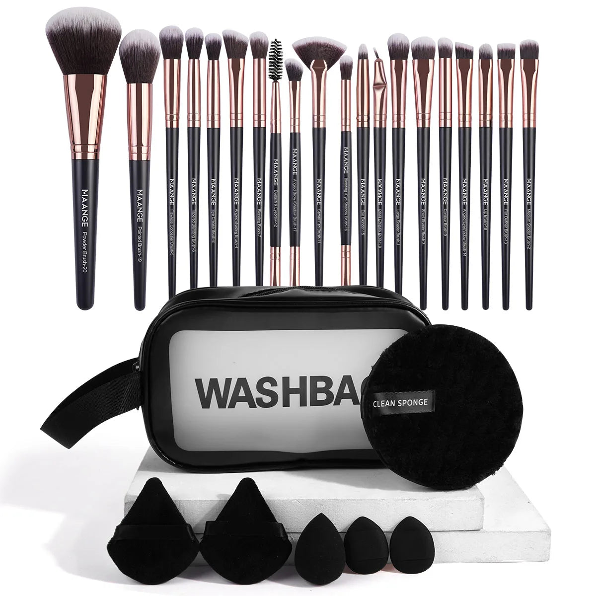 27PCS Makeup Tools Kit 20PCS Foundation Concealer Eyeshadow Makeup Brush Cosmetic Makeup Sponge Remover Valentines' Day