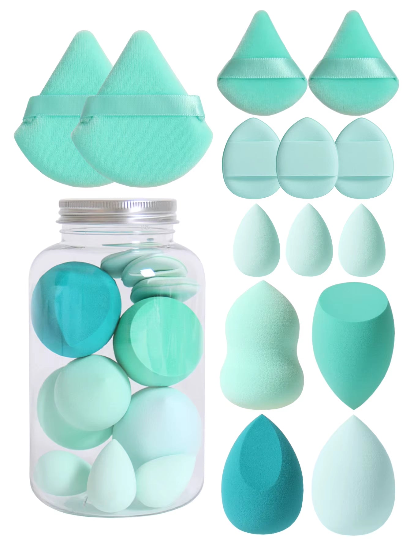 14 Piece Cosmetic Sponge Set, Cosmetic Sponge Finger Puff, Dry and Wet Foundation Make-Up Cosmetic Puff