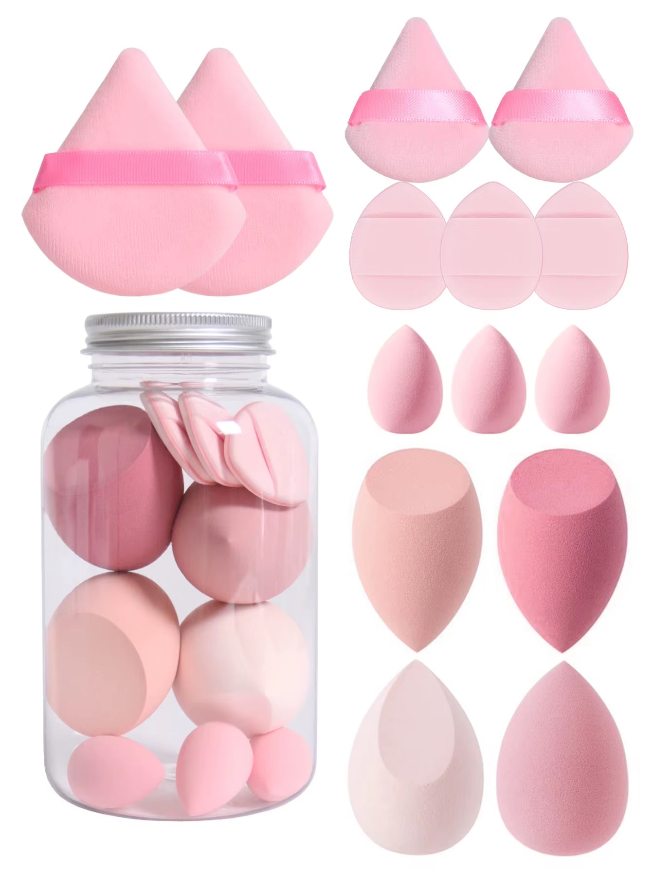 14 Piece Cosmetic Sponge Set, Cosmetic Sponge Finger Puff, Dry and Wet Foundation Make-Up Cosmetic Puff