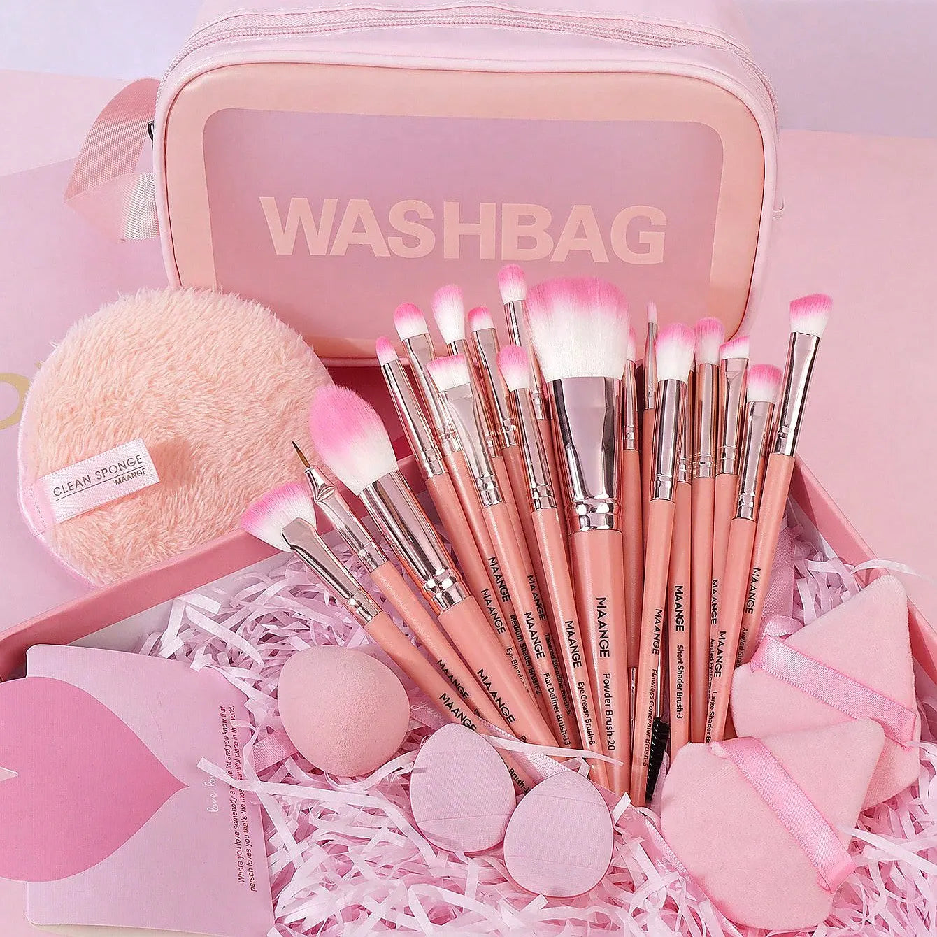 27PCS Makeup Tools Kit 20PCS Foundation Concealer Eyeshadow Makeup Brush Cosmetic Makeup Sponge Remover Valentines' Day