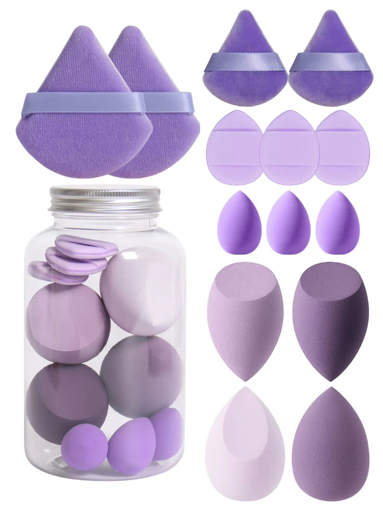 14 Piece Cosmetic Sponge Set, Cosmetic Sponge Finger Puff, Dry and Wet Foundation Make-Up Cosmetic Puff