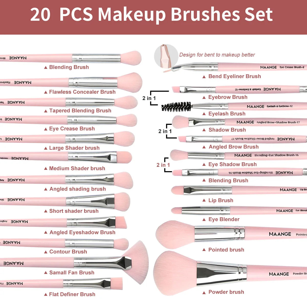 27PCS Makeup Tools Kit 20PCS Foundation Concealer Eyeshadow Makeup Brush Cosmetic Makeup Sponge Remover Valentines' Day