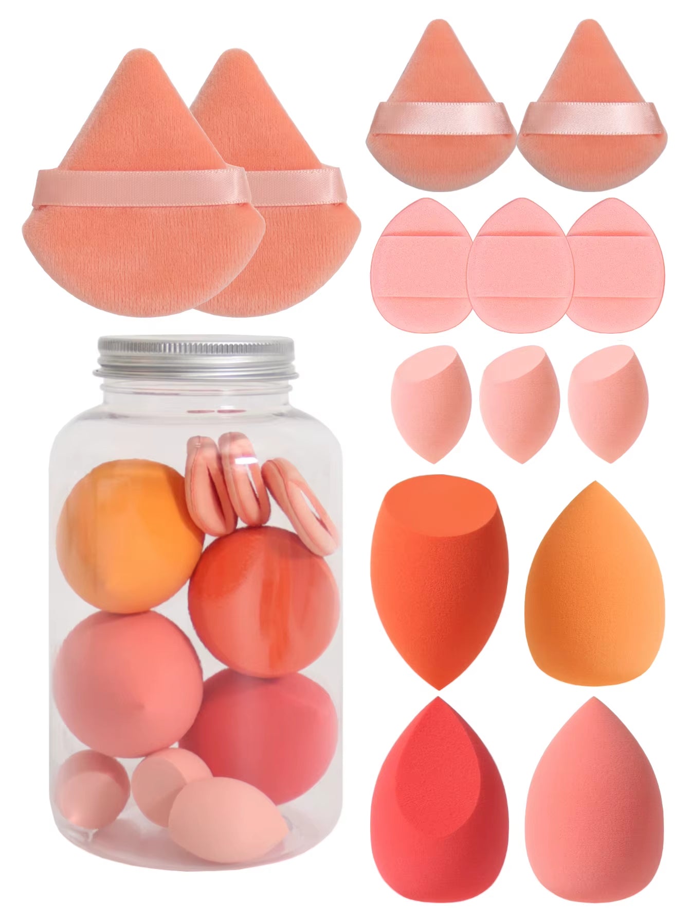 14 Piece Cosmetic Sponge Set, Cosmetic Sponge Finger Puff, Dry and Wet Foundation Make-Up Cosmetic Puff