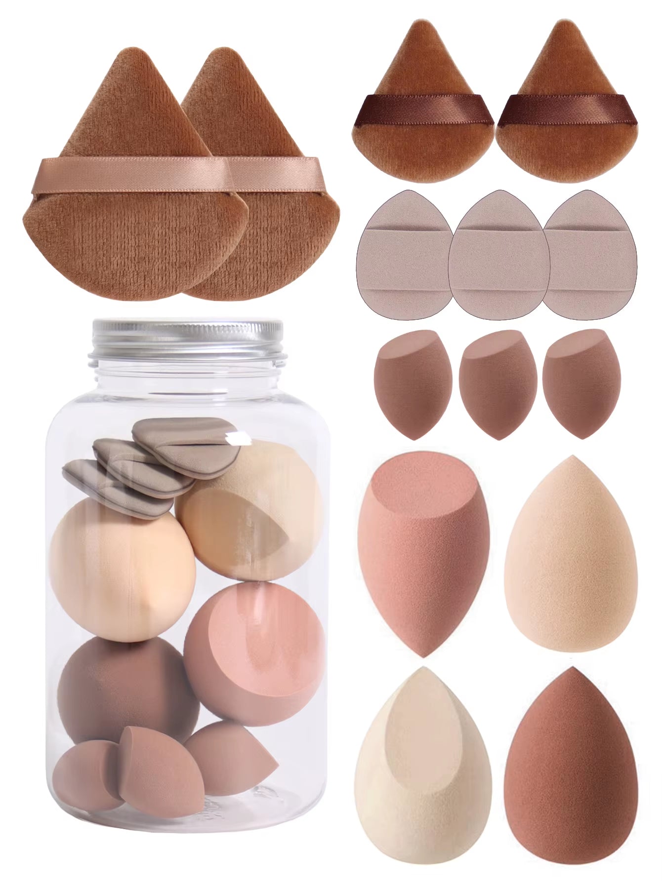 14 Piece Cosmetic Sponge Set, Cosmetic Sponge Finger Puff, Dry and Wet Foundation Make-Up Cosmetic Puff