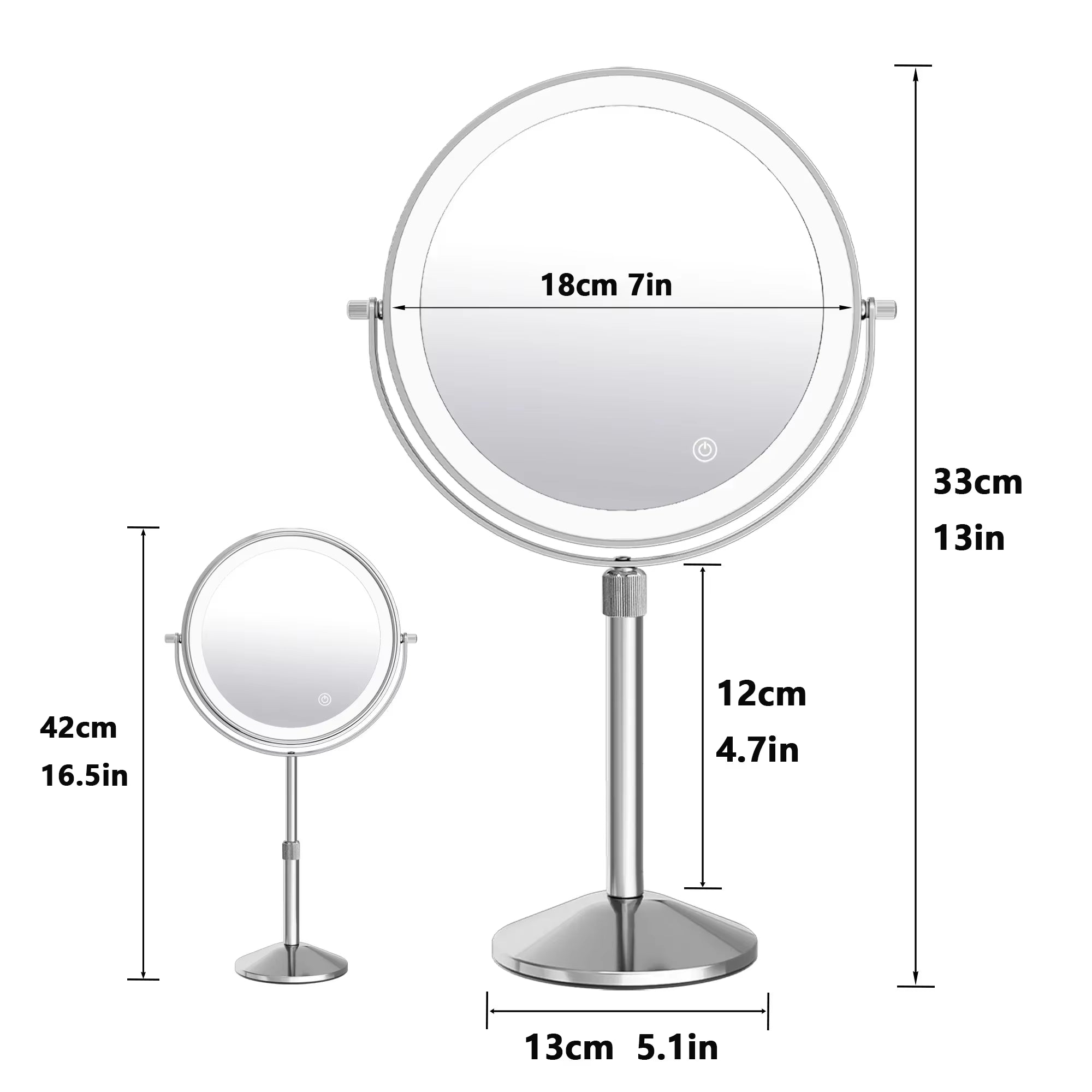 7" Makeup Mirror with Light USB Rechargeable Height Adjustable 1X/10X Magnifying 3 Color Lighting 360° Rotation Vanity Mirror